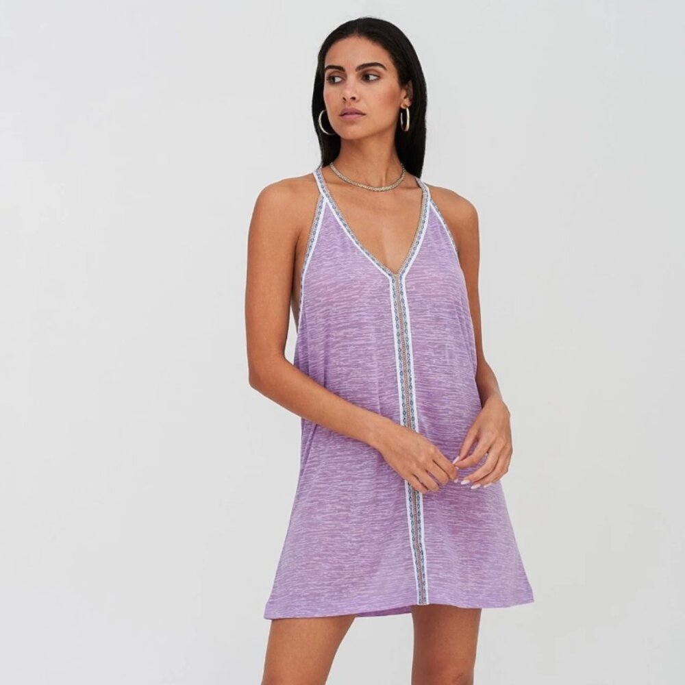 NEW $95 Pitusa Lavender Purple Burnout V-Neck Mini Beach Coverup Dress